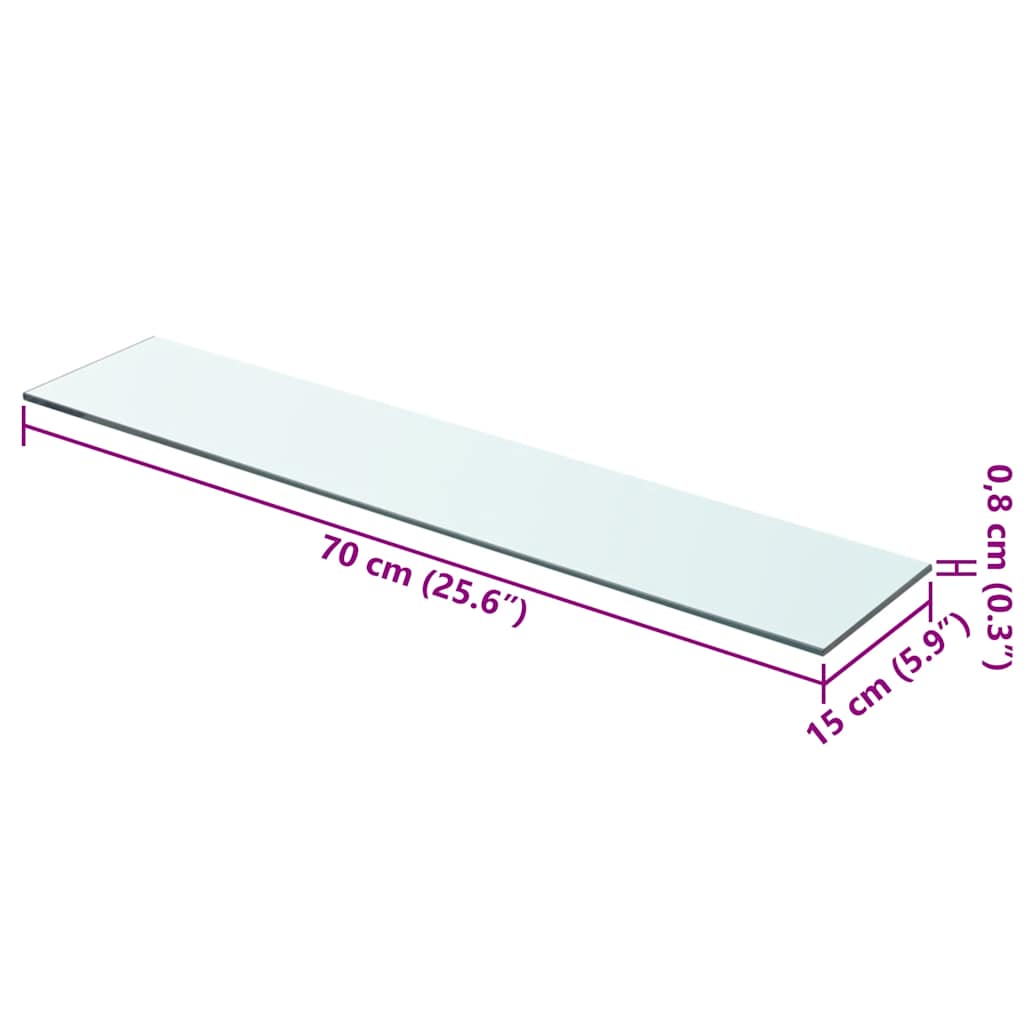 hylder 2 stk. glaspanel 70 x 15 cm klar