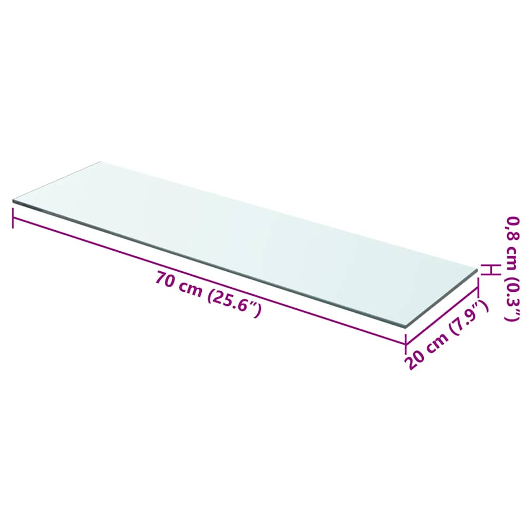 hylder 2 stk. glaspanel 70 x 20 cm klar