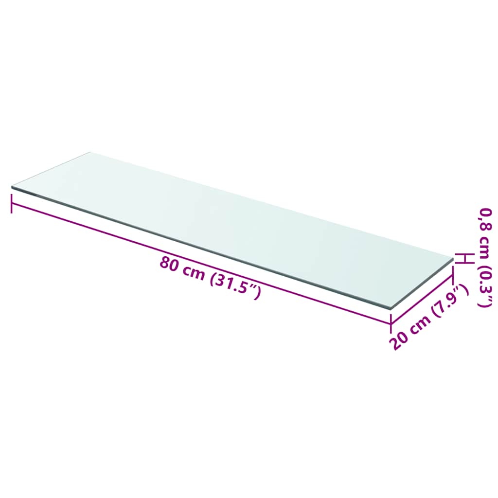 hylder 2 stk. glaspanel 80 x 20 cm klar