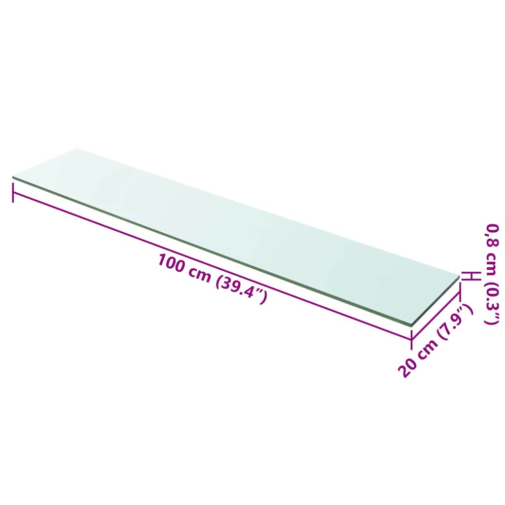 hylder 2 stk. glaspanel 100 x 20 cm klar