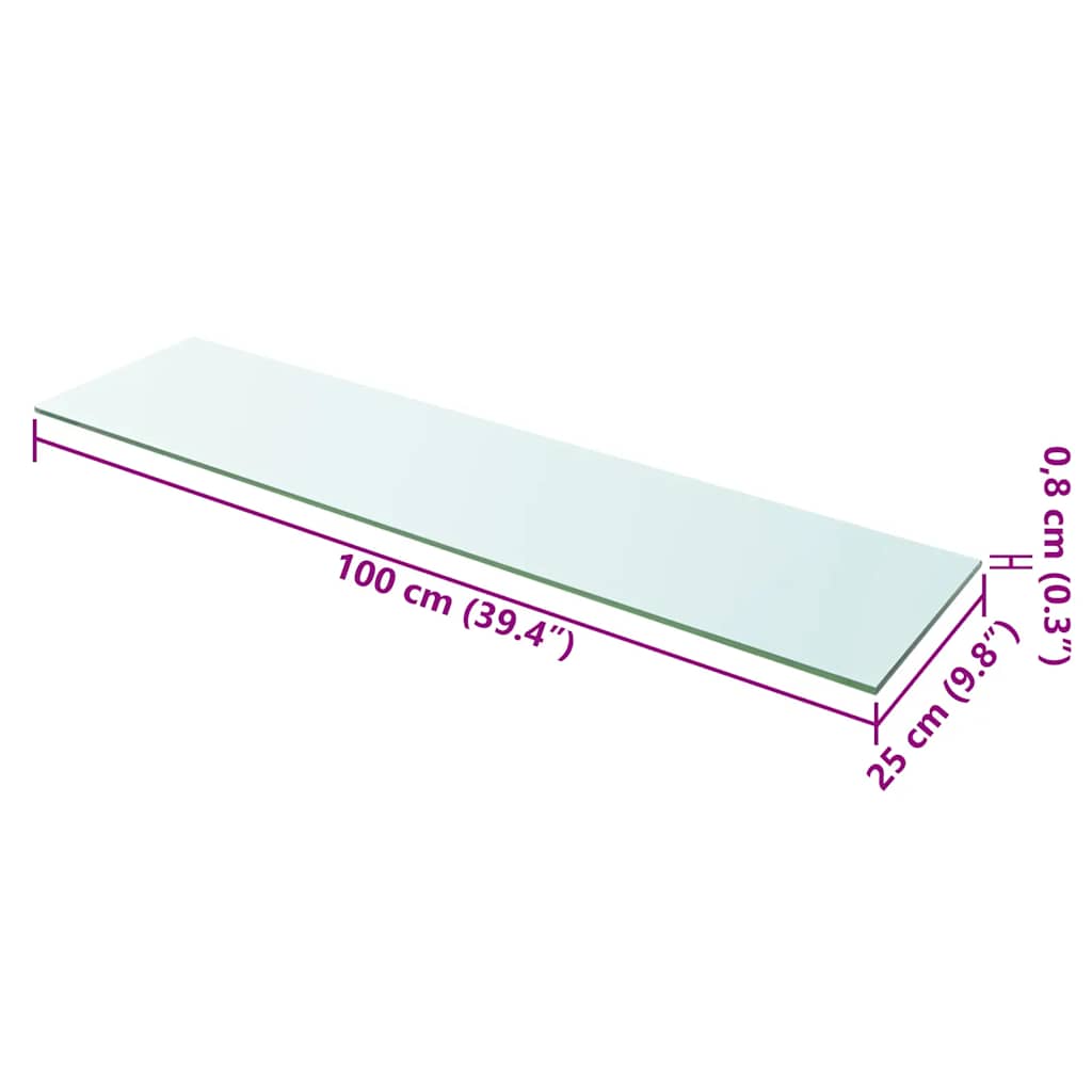 hylder 2 stk. glaspanel 100 x 25 cm klar