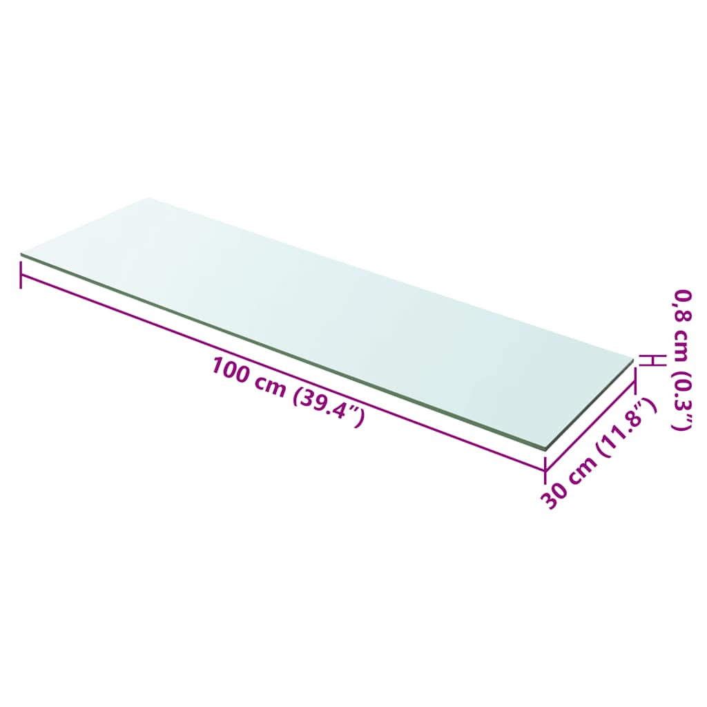 hylder 2 stk. glaspanel 100 x 30 cm klar