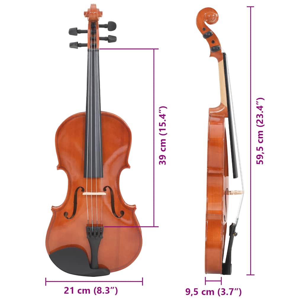 violinsæt med violinbue og hagestøtte 4/4 mørkt træ