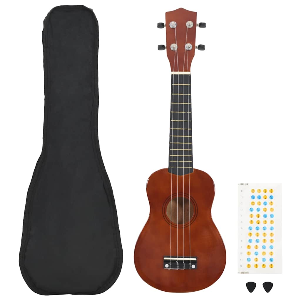 ukulelesæt sopran med taske til børn 21" mørkt træ
