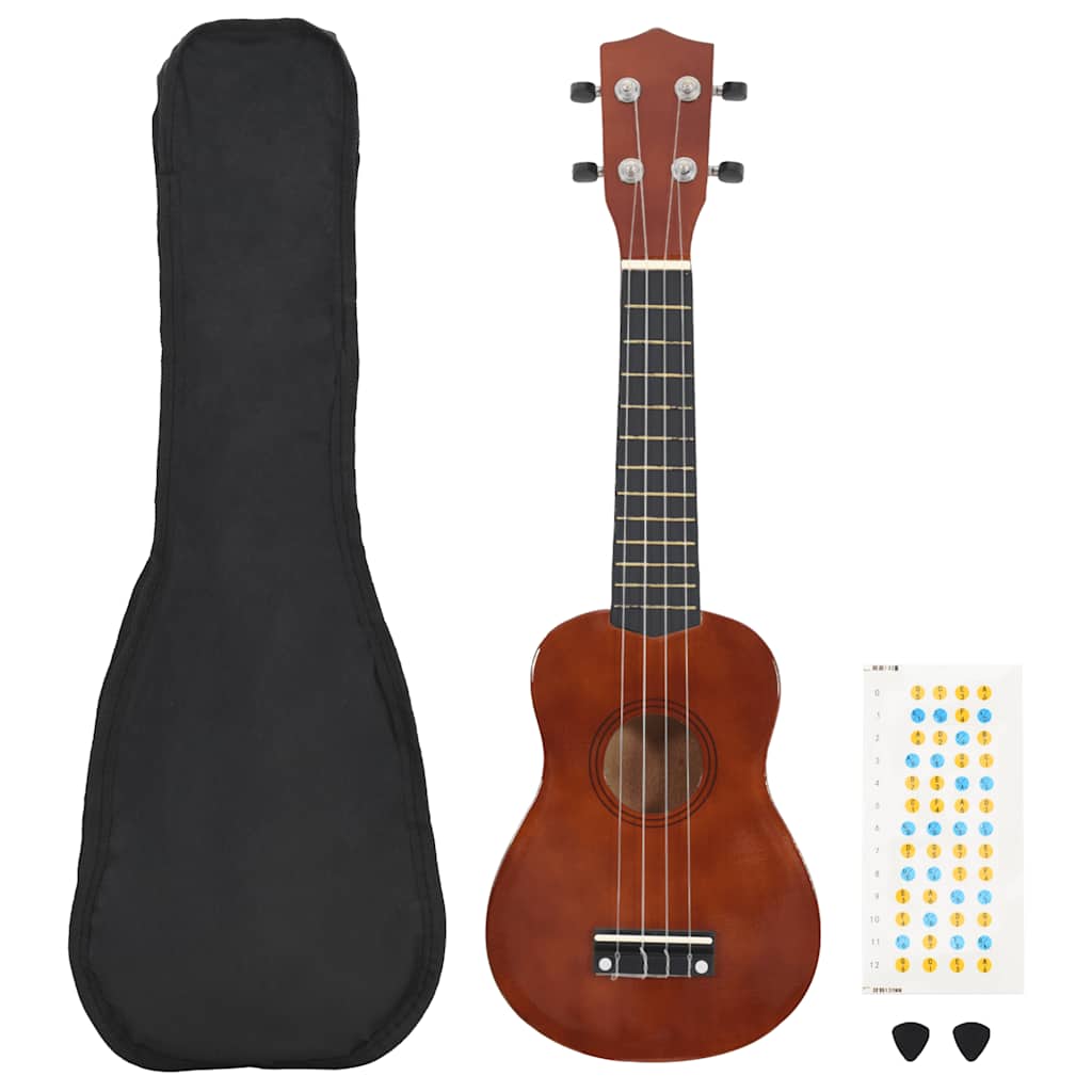 ukulelesæt sopran med taske til børn 23" mørkt træ