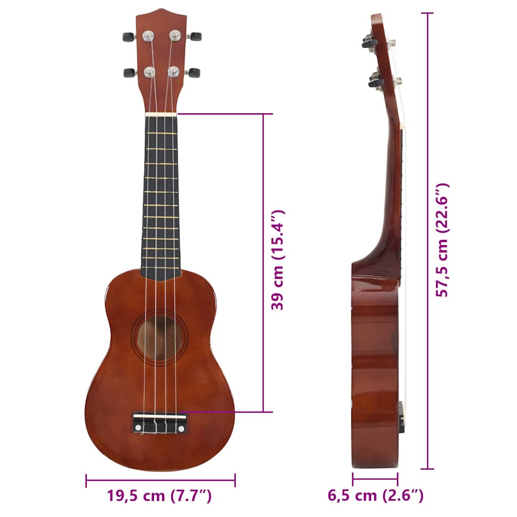 ukulelesæt sopran med taske til børn 23" mørkt træ