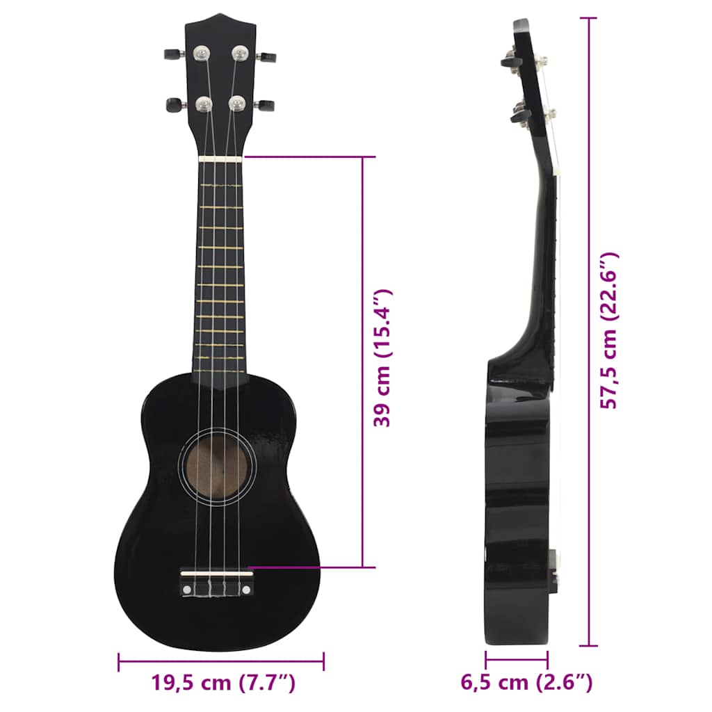 ukulelesæt med taske til børn 23" sort