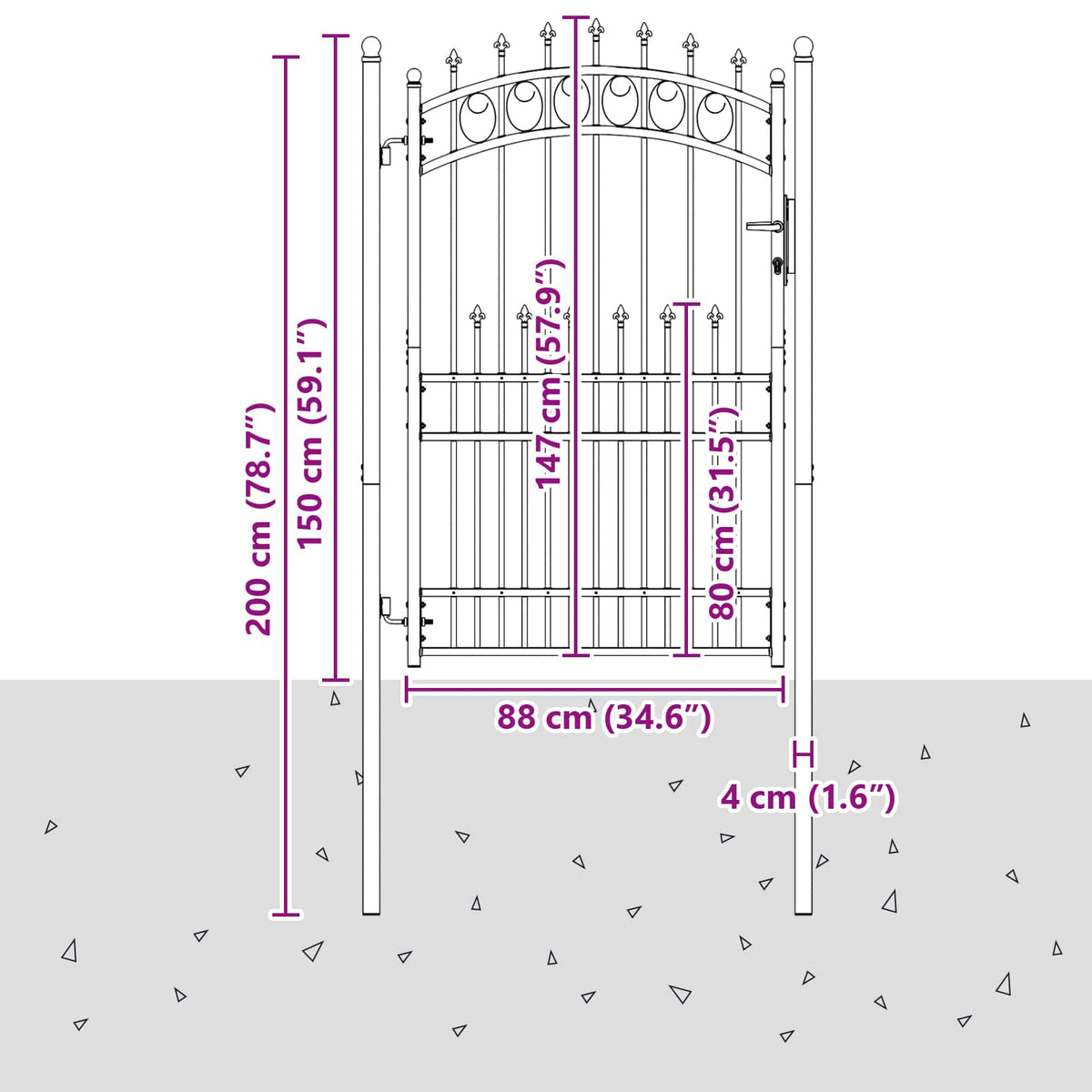 Hegnsportal med pigge EMMEN 100 x 200 cm Pulverlakeret Stål