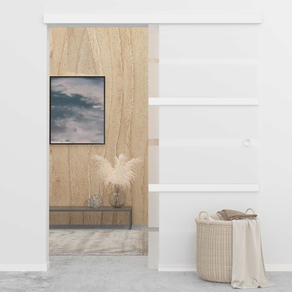 skydedør med bløde stop 90x205 cm hærdet glas og aluminium sølv