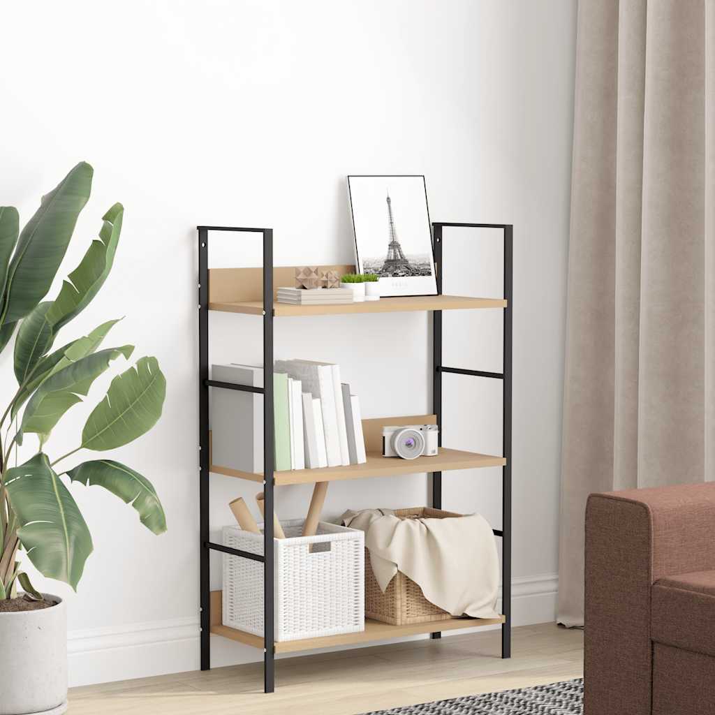 bogreol med 3 hylder 60x27,6x90,5 cm konstrueret træ egetræ