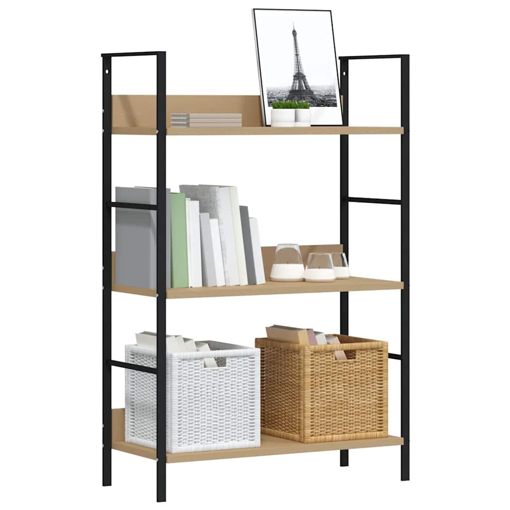 bogreol med 3 hylder 60x27,6x90,5 cm konstrueret træ egetræ