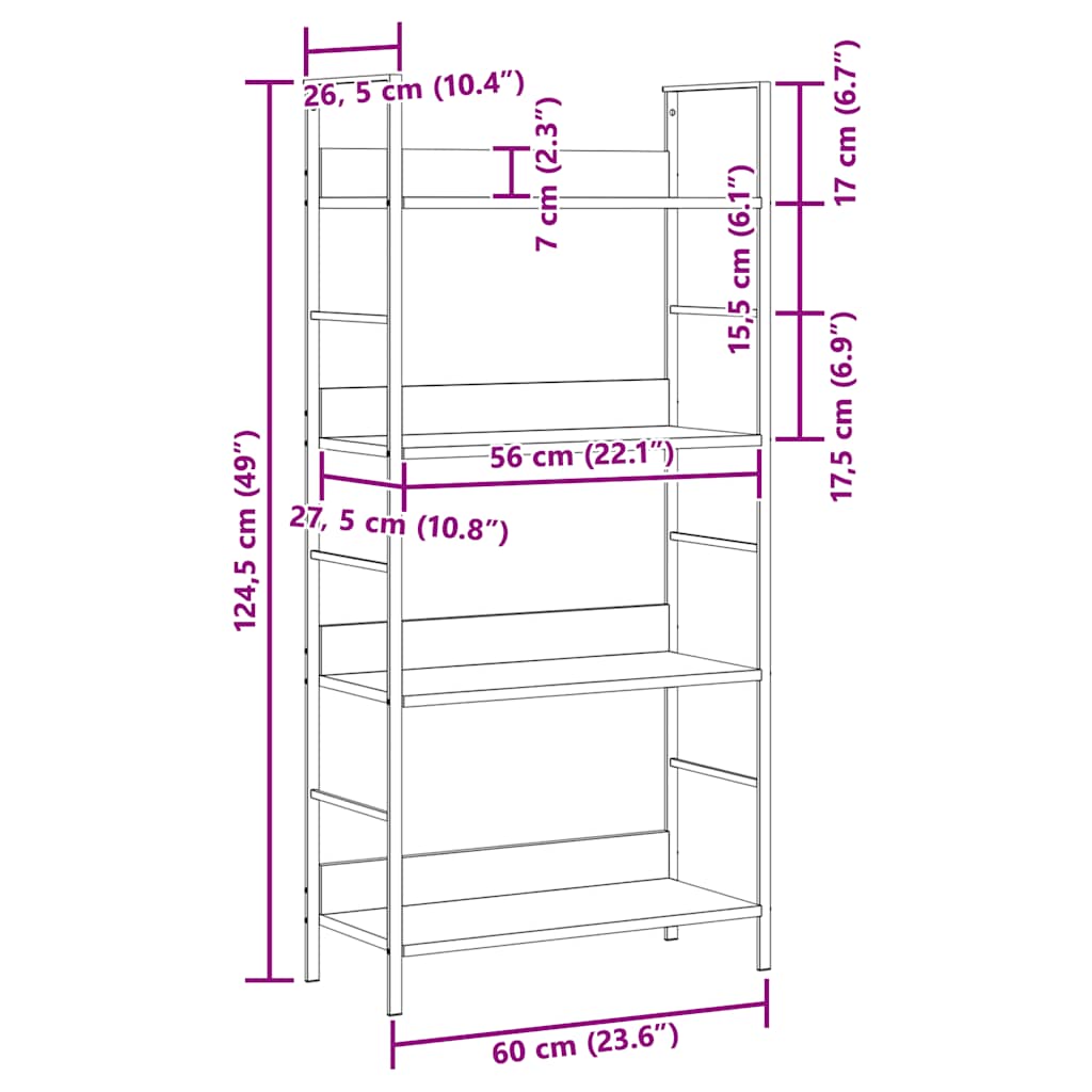 bogreol med 4 hylder 60x27,6x124,5 cm konstrueret træ sort