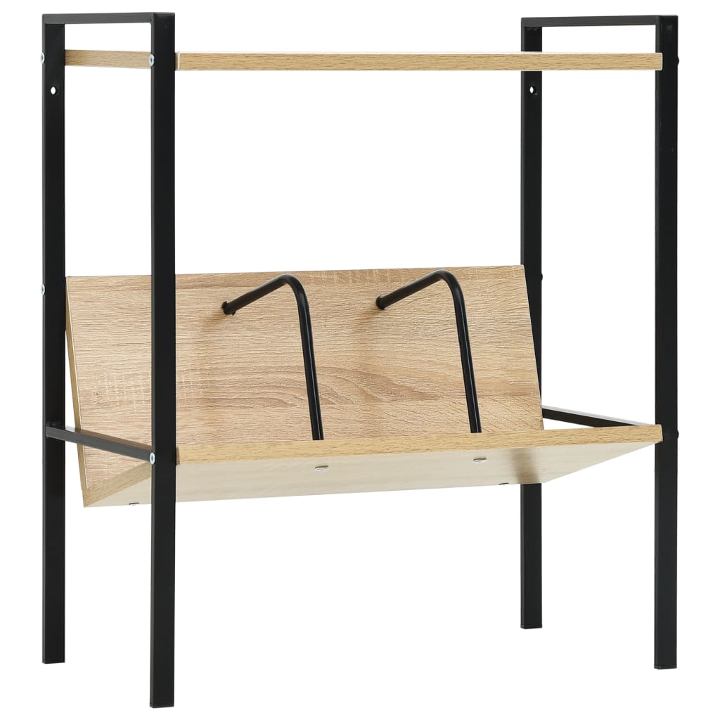 bogreol med 2 hylder 52x28x59 cm konstrueret træ sort og egetræ