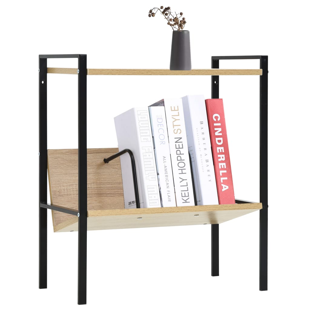 bogreol med 2 hylder 52x28x59 cm konstrueret træ sort og egetræ