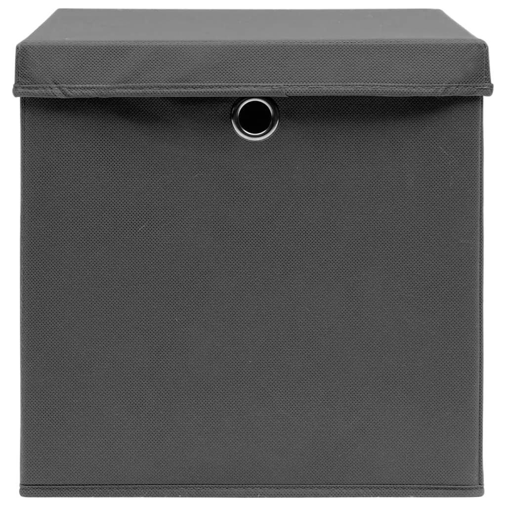opbevaringskasser med låg 4 stk. 32x32x32 stof grå