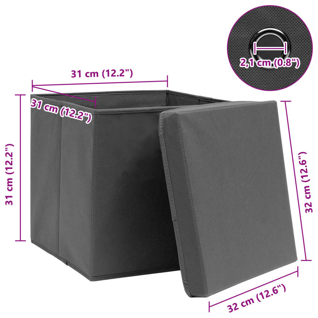 opbevaringskasser med låg 10 stk. 32x32x32 stof grå