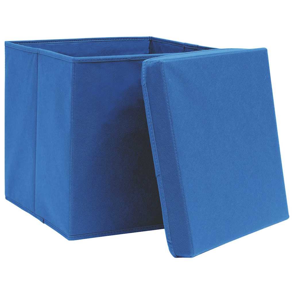 opbevaringskasser med låg 4 stk. 32x32x32 stof blå
