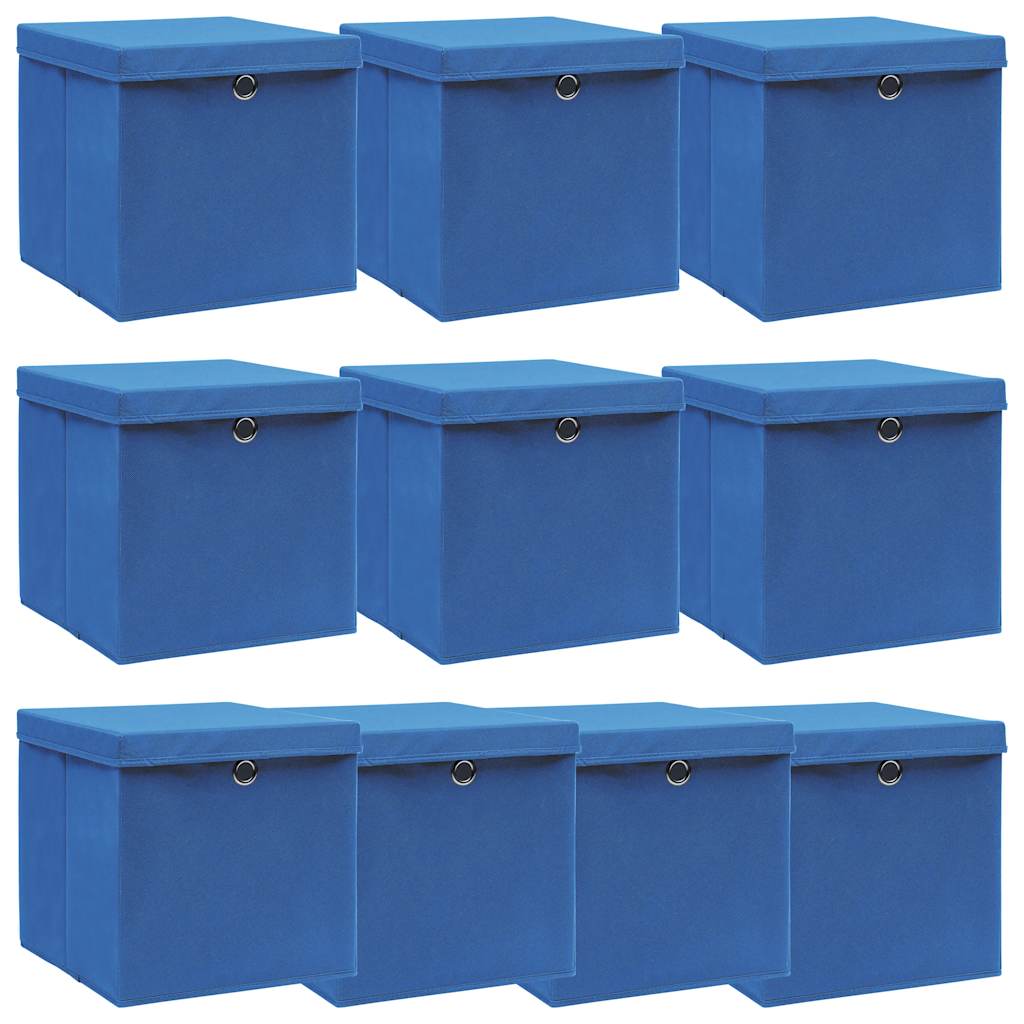 opbevaringskasser med låg 10 stk. 32x32x32 stof blå