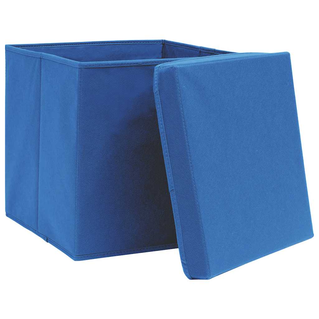opbevaringskasser med låg 10 stk. 32x32x32 stof blå