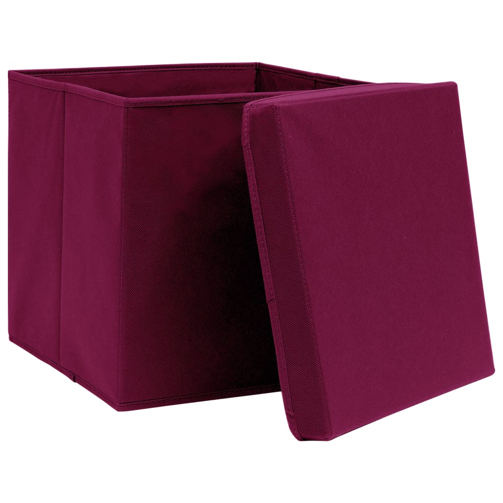 opbevaringskasser med låg 4 stk. 32x32x32 stof mørkerød