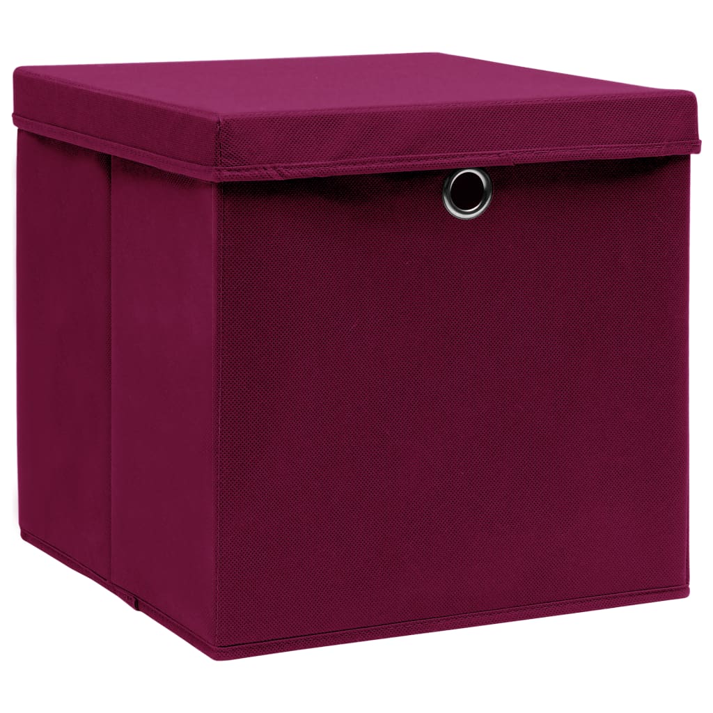 opbevaringskasser med låg 10 stk. 32x32x32 stof mørkerød