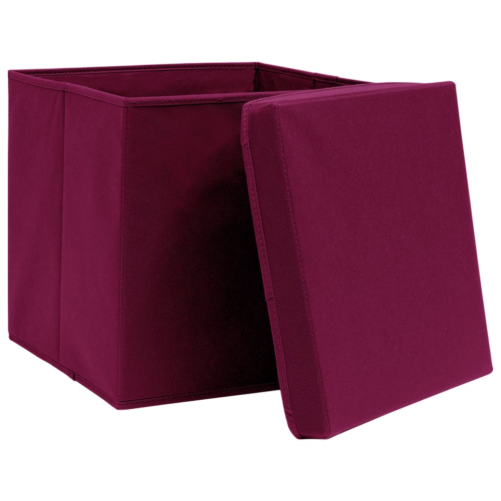 opbevaringskasser med låg 10 stk. 32x32x32 stof mørkerød