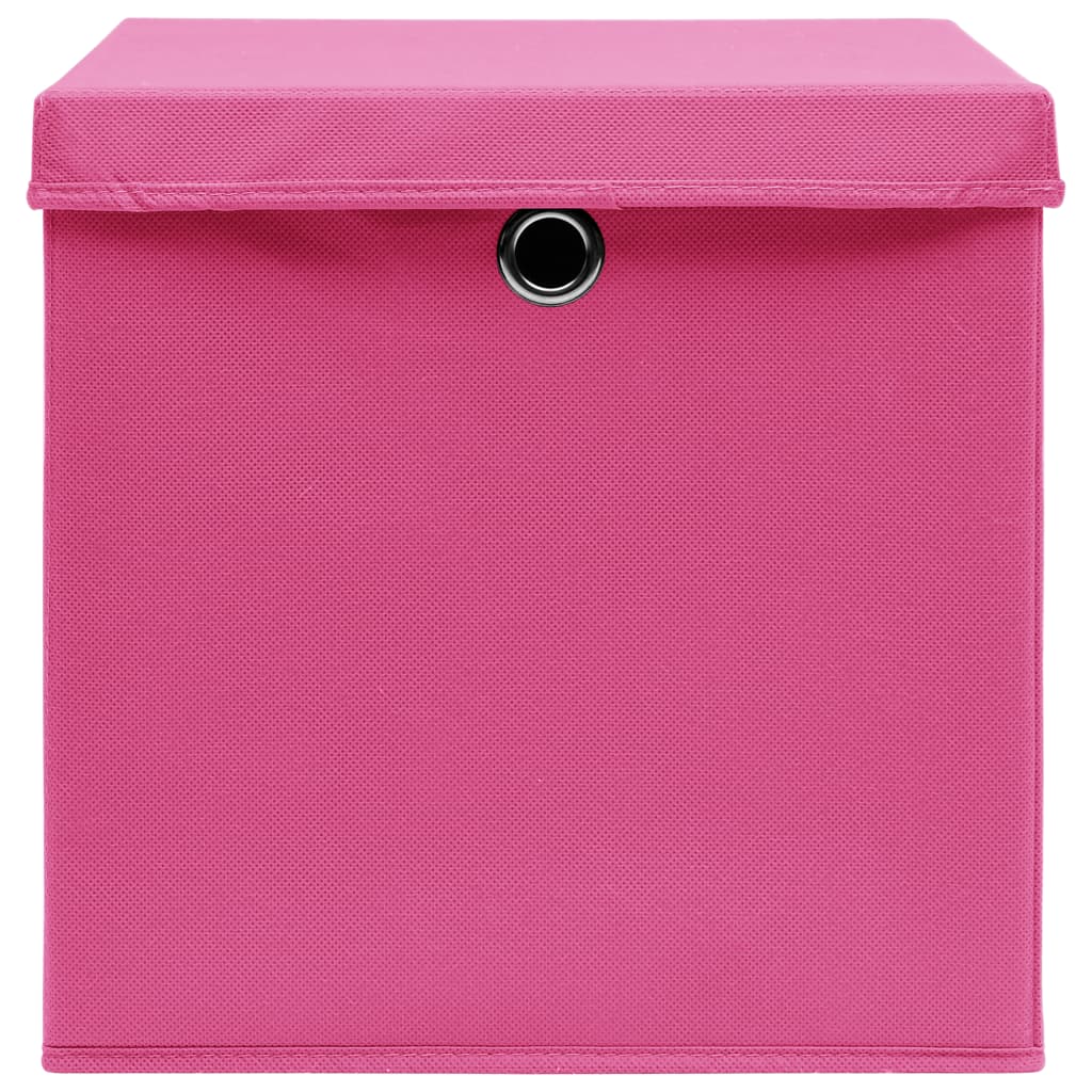 opbevaringskasser med låg 4 stk. 32x32x32 stof pink