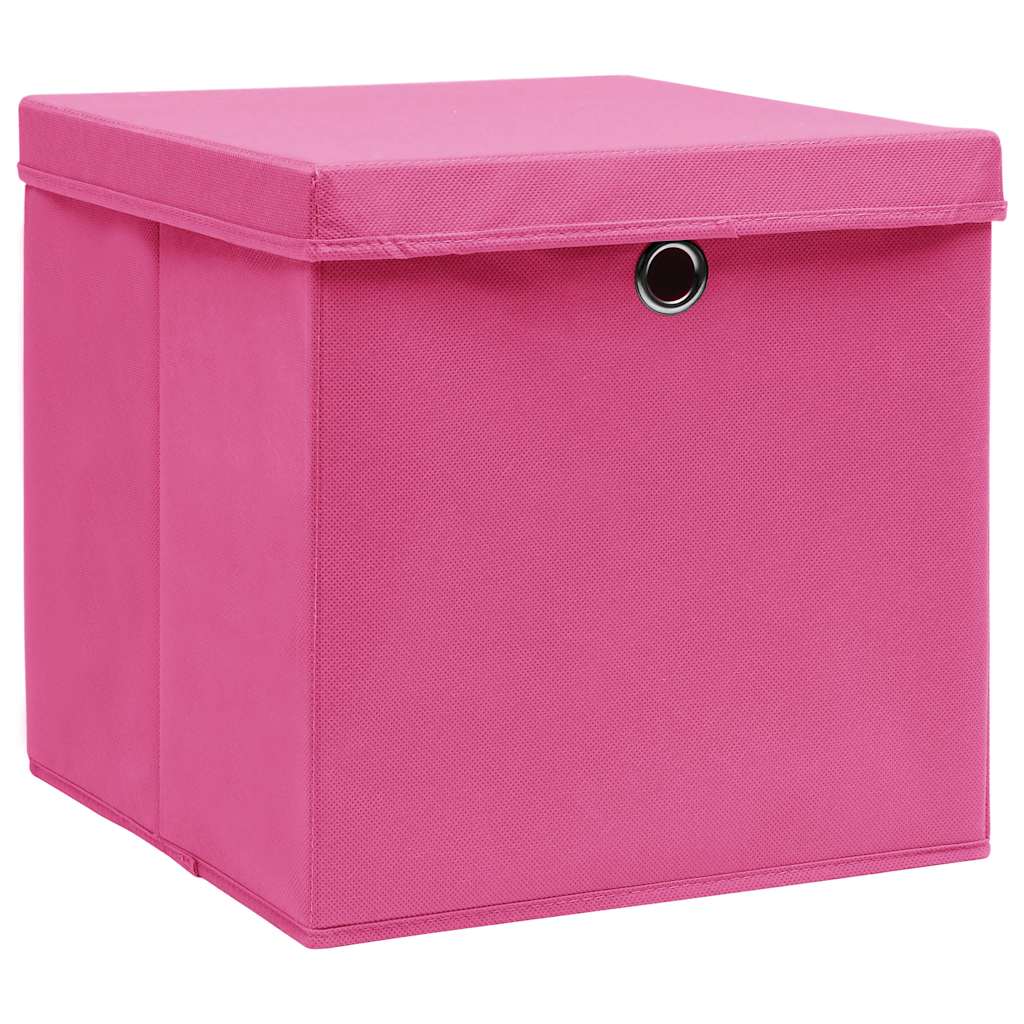 opbevaringskasser med låg 10 stk. 32x32x32 stof pink