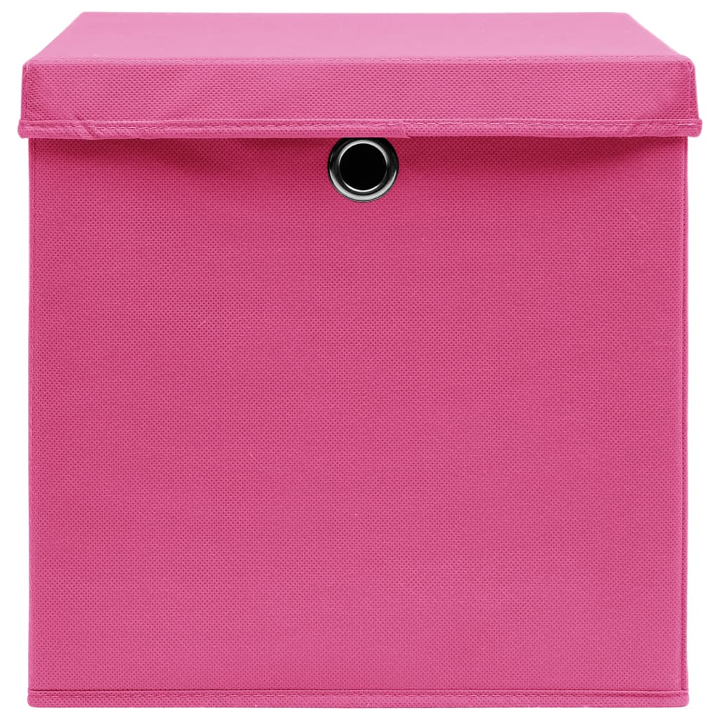 opbevaringskasser med låg 10 stk. 32x32x32 stof pink