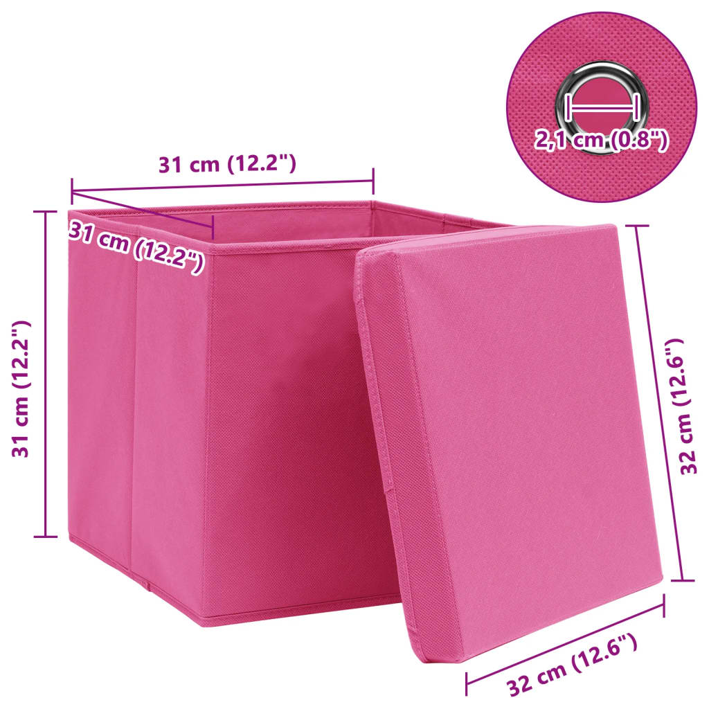 opbevaringskasser med låg 10 stk. 32x32x32 stof pink