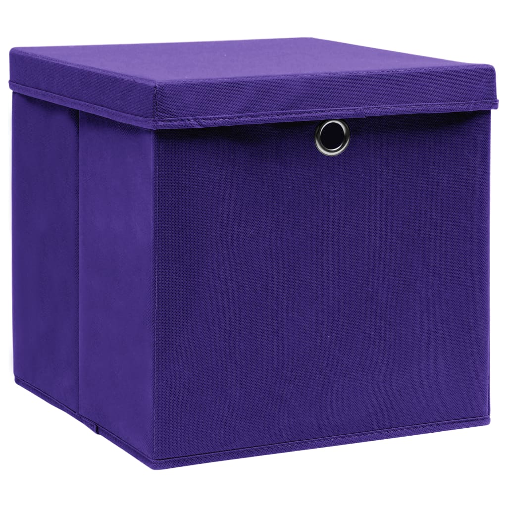 opbevaringskasser med låg 4 stk. 32x32x32 stof lilla