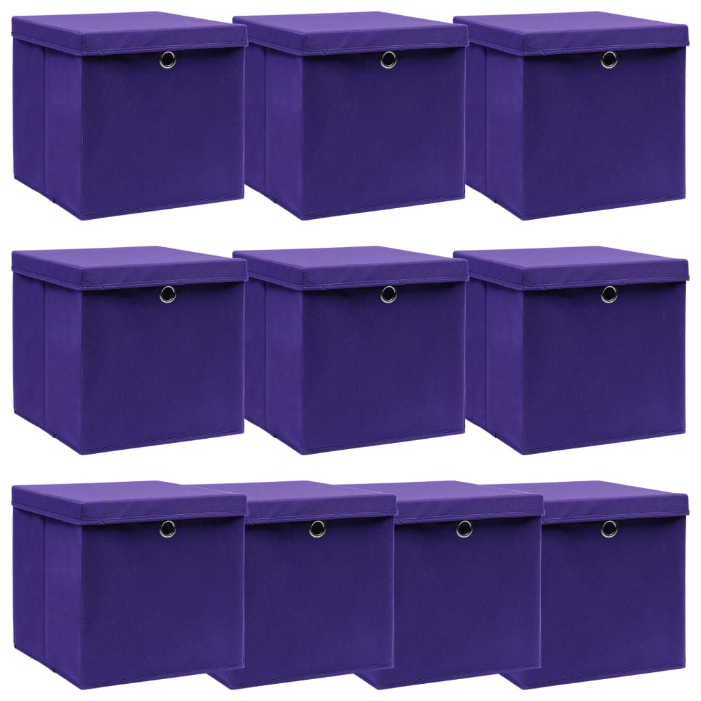 opbevaringskasser med låg 10 stk. 32x32x32 stof lilla