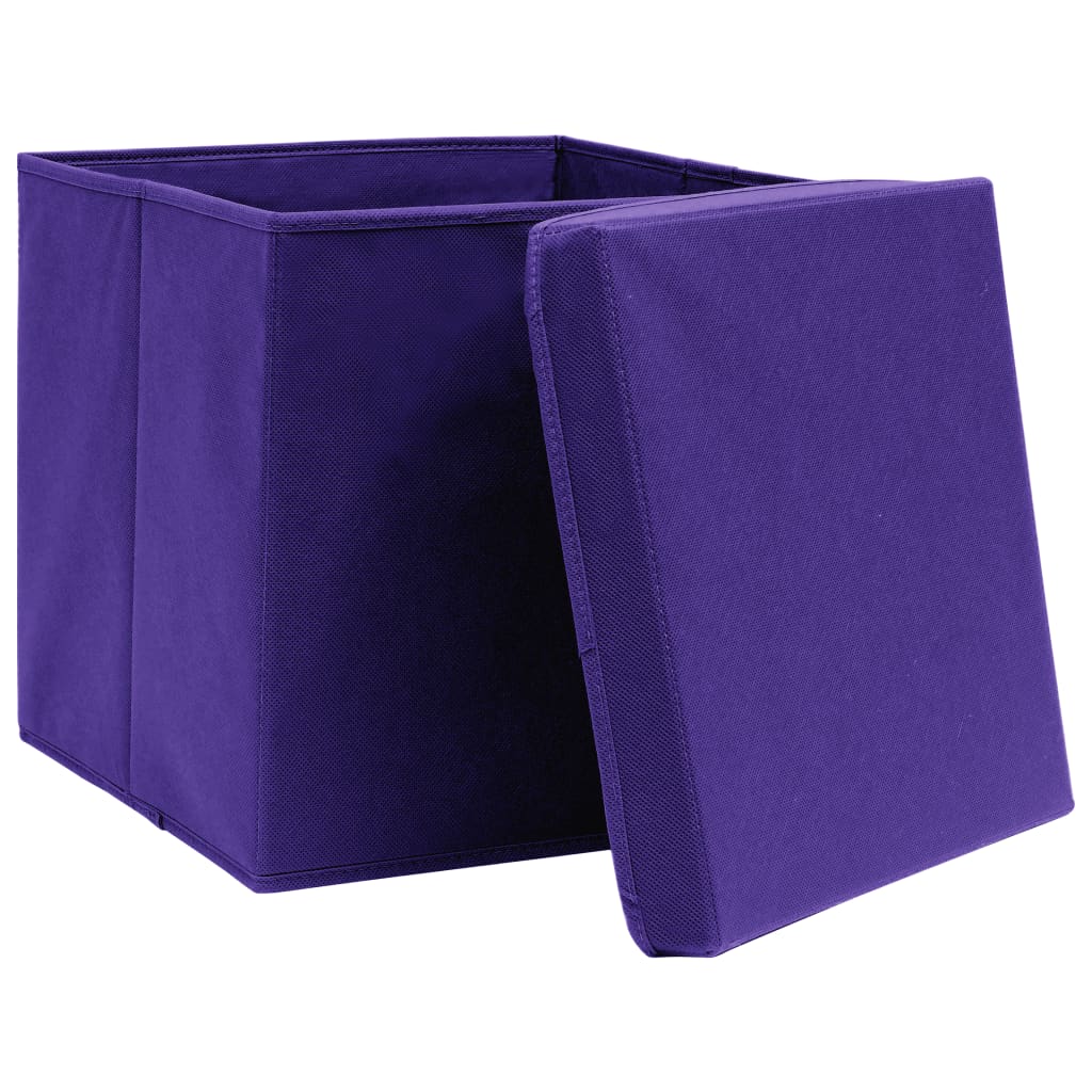 opbevaringskasser med låg 10 stk. 32x32x32 stof lilla