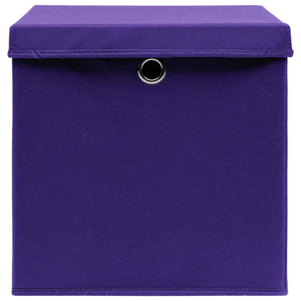 opbevaringskasser med låg 10 stk. 32x32x32 stof lilla
