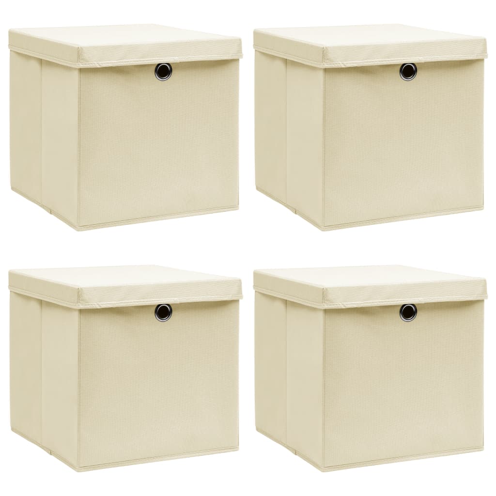 opbevaringskasser med låg 4 stk. 32x32x32 stof cremefarvet