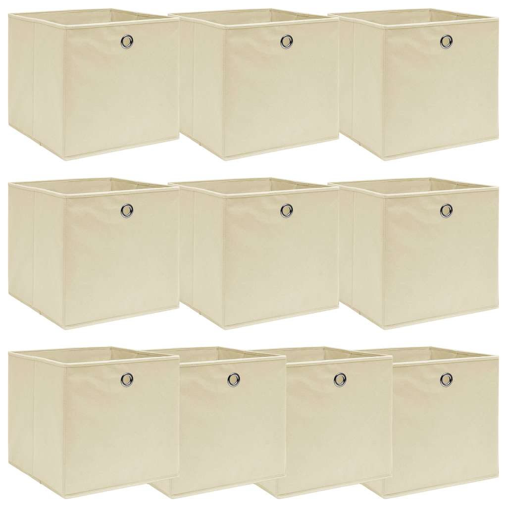 opbevaringskasser 10 stk. 32x32x32 stof cremefarvet