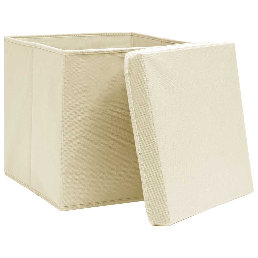 opbevaringskasser med låg 10 stk. 32x32x32 stof cremefarvet