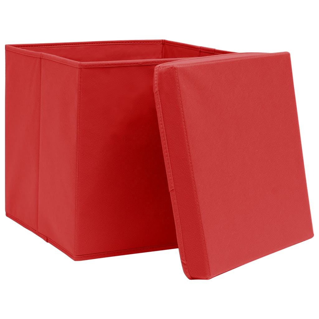 opbevaringskasser med låg 10 stk. 32x32x32 stof rød
