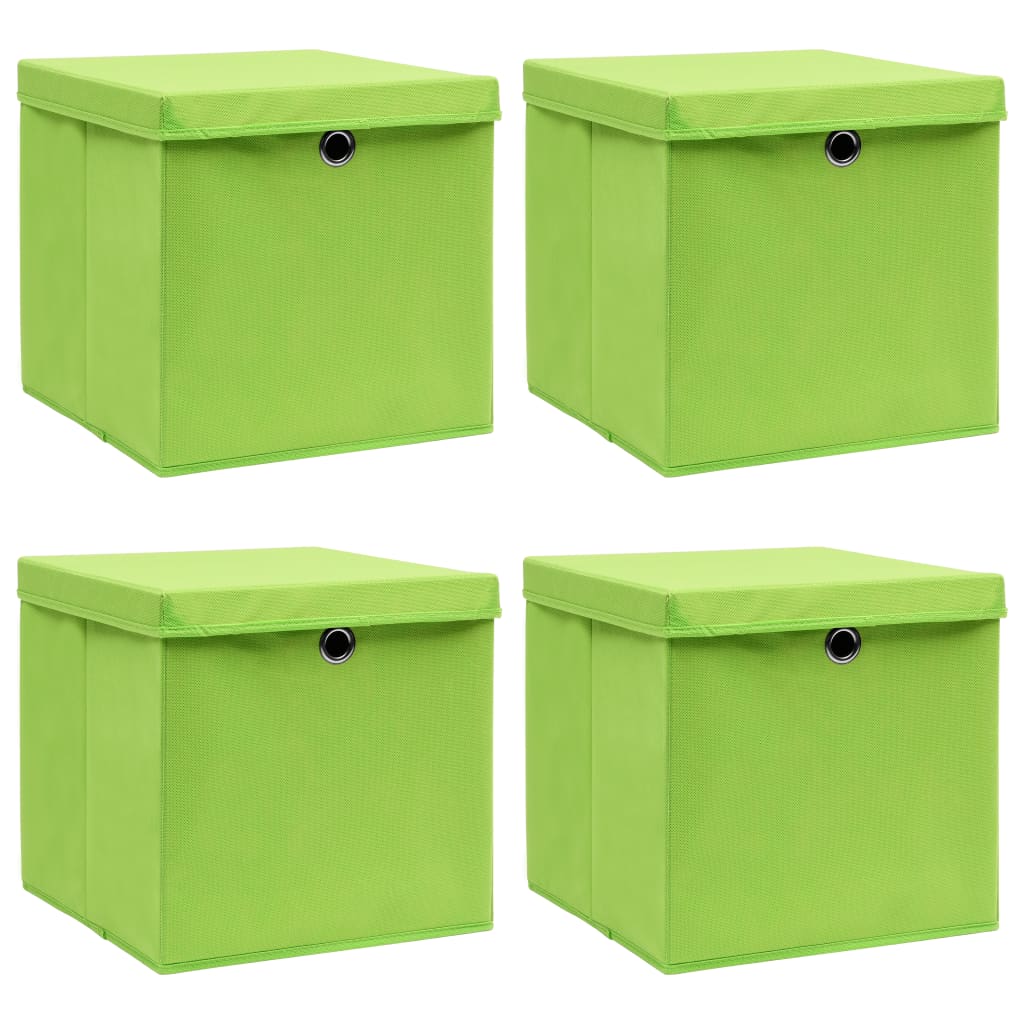 opbevaringskasser med låg 4 stk. 32x32x32 stof grøn