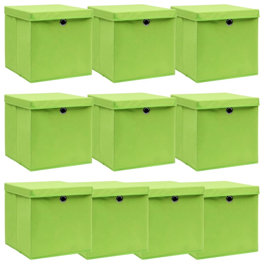 opbevaringskasser med låg 10 stk. 32x32x32 stof grøn