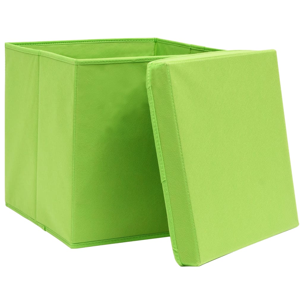 opbevaringskasser med låg 10 stk. 32x32x32 stof grøn