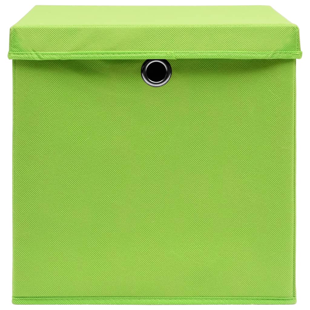 opbevaringskasser med låg 10 stk. 32x32x32 stof grøn