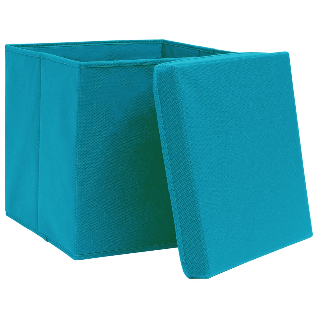 opbevaringskasser med låg 4 stk. 32x32x32 stof babyblå