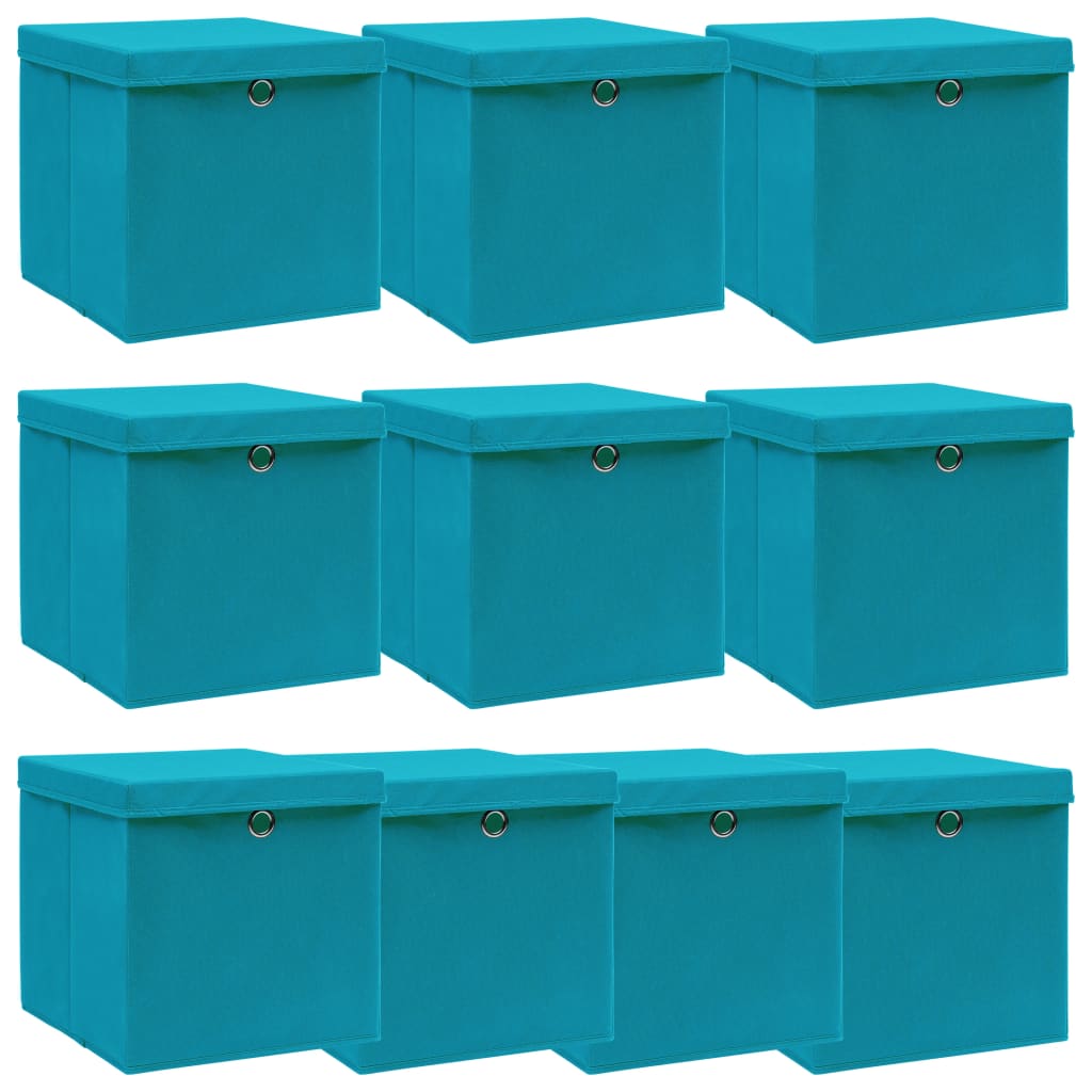 opbevaringskasser med låg 10 stk. 32x32x32 stof babyblå