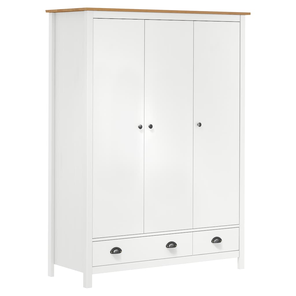 klædeskab med 3 låger Hill 127x50x170 cm massivt fyrretræ hvid