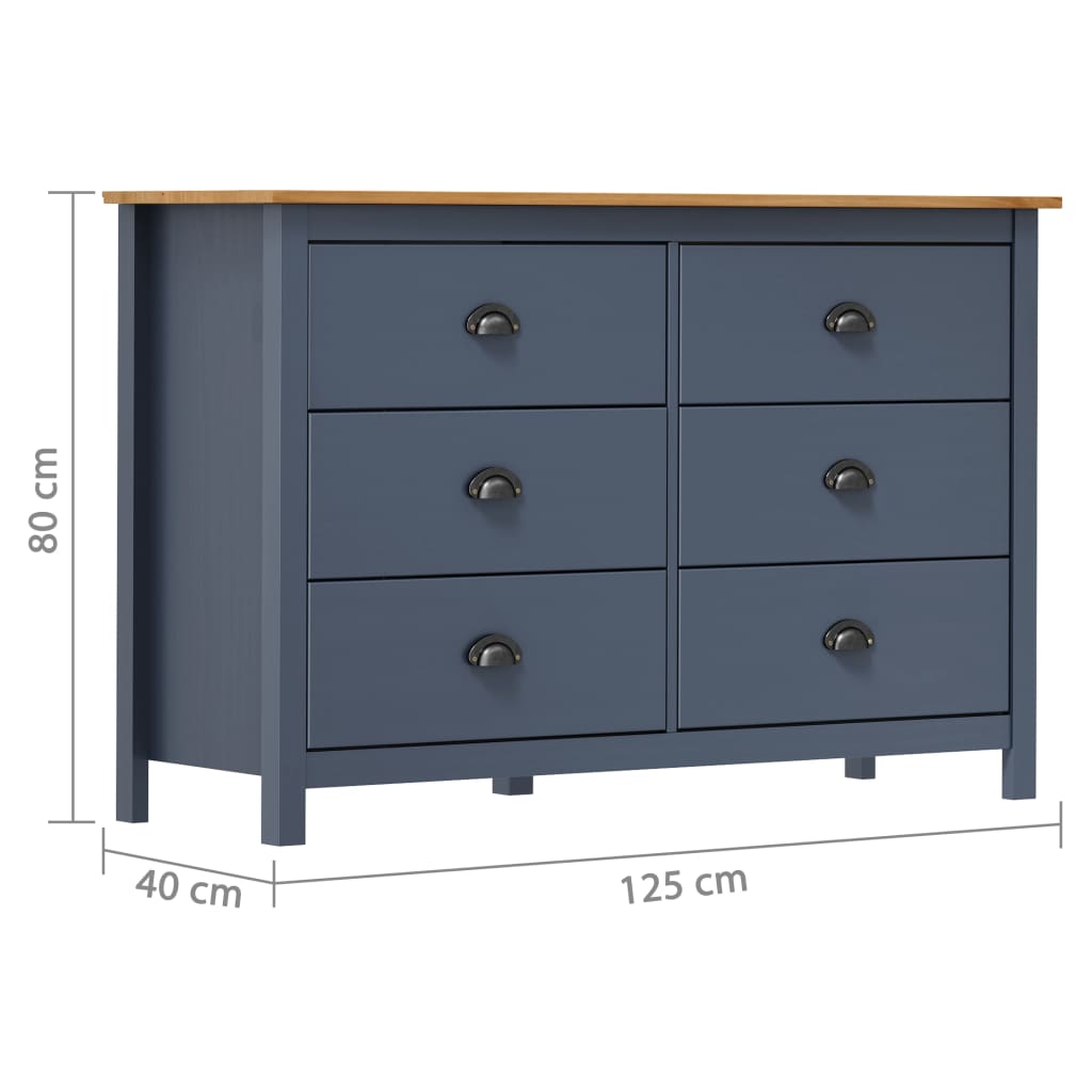 skænk Hill 125x40x80 cm massivt fyrretræ grå