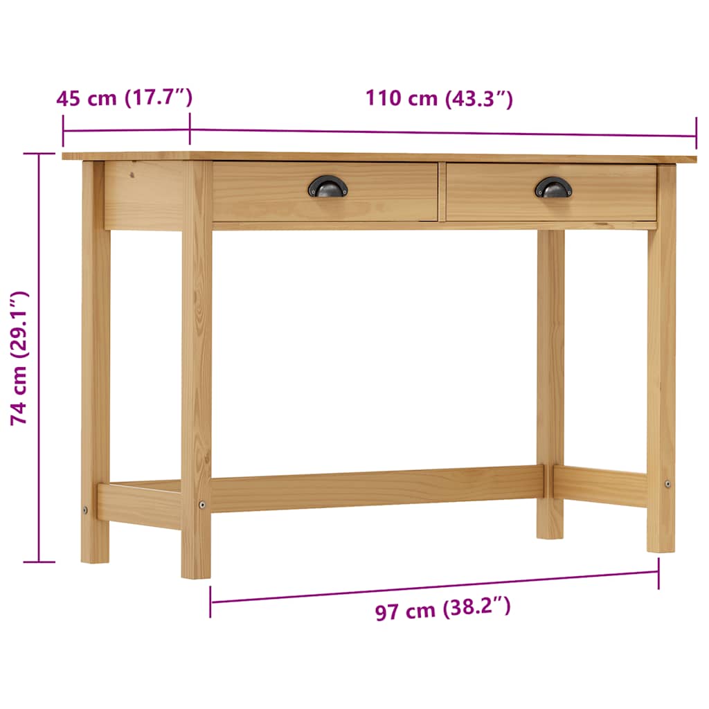 konsolbord Hill med 2 skuffer 110x45x74 cm massivt fyrretræ
