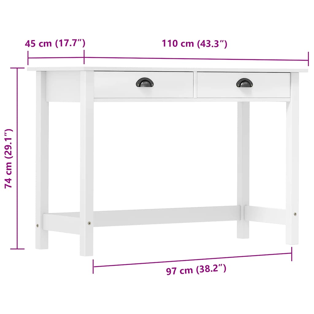 konsolbord Hill med 2 skuffer 110x45x74 cm massivt fyrretræ