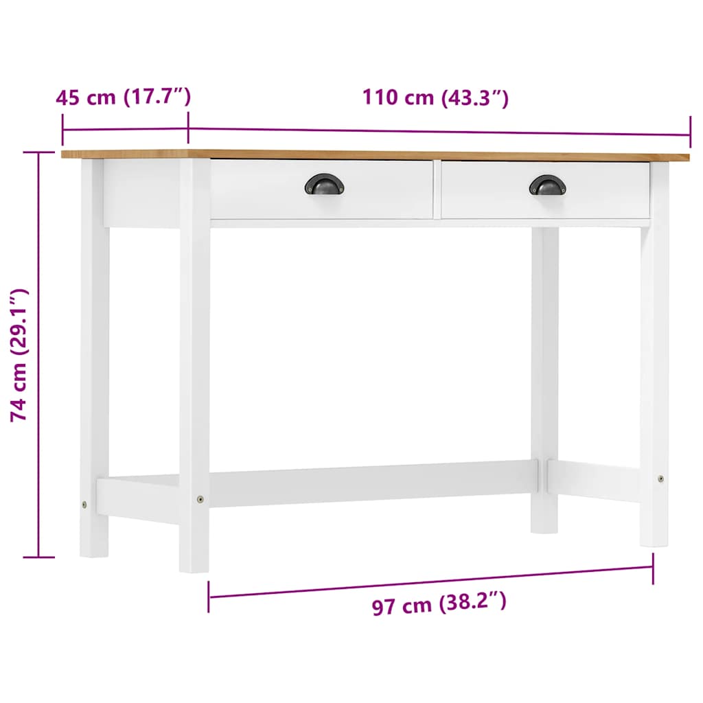 konsolbord Hill med 2 skuffer 110x45x74 cm massivt fyrretræ