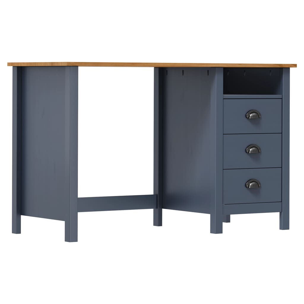 skrivebord Hill med 3 skuffer 120x50x74 cm massivt fyrretræ grå